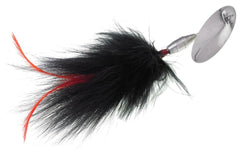 Panther Martin Marabuck spinner lure with silver red black finish attracts muskies.