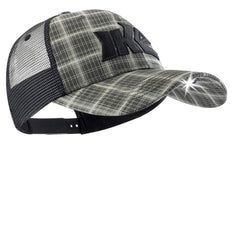 Panther Vision Ike Series plaid hat front view with hands-free fishing light