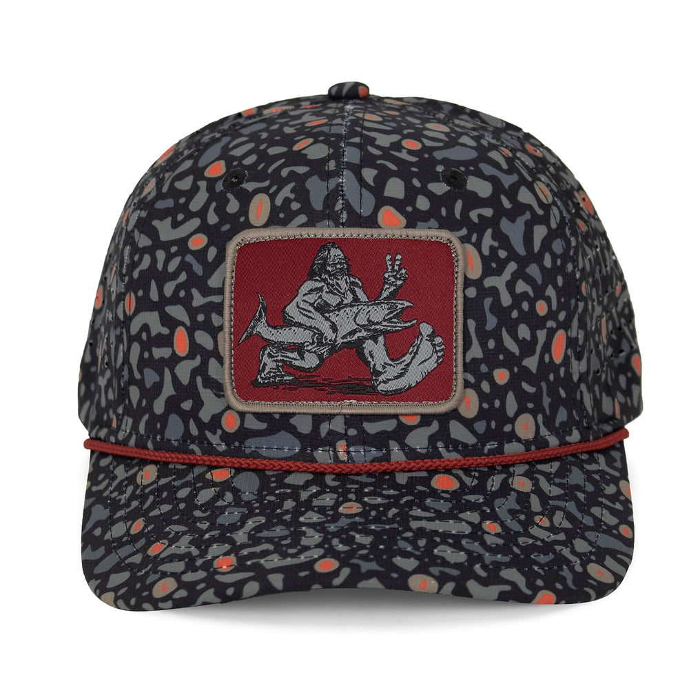 Paramount Outdoors Big Foot Squatch patch on front enhances rugged fishing style.