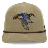Paramount Outdoors Corduroy Wood Duck Hat front embroidery on rugged khaki fabric