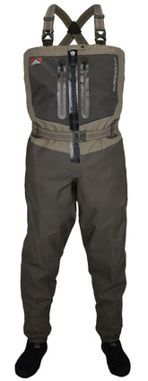 Paramount Outdoors Meridian Z wader front view shows waterproof, breathable protection for all-day fishing.