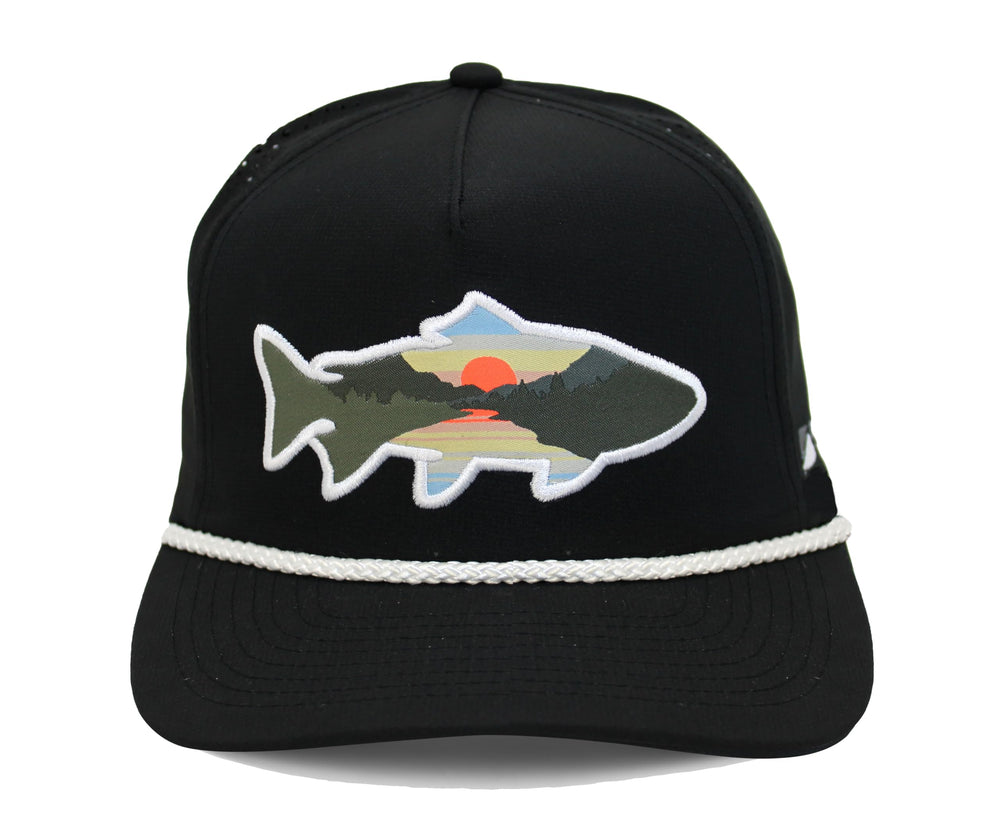 Paramount Outdoors Sunset Fish silhouette hat with trout design for rugged outdoor days.