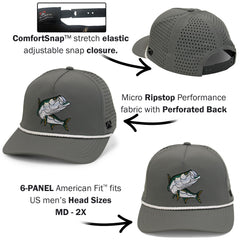 Paramount Outdoors Tarpon cap stretch snap closure, adjustable fit for larger head sizes.