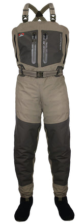 Paramount Outdoors Whetstone women's breathable wader front view with split pockets for easy gear access.