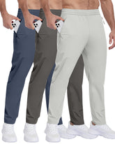 PARISDIARY 3-pack mens hiking pants navy with front zip pockets for secure daily carry on trails.