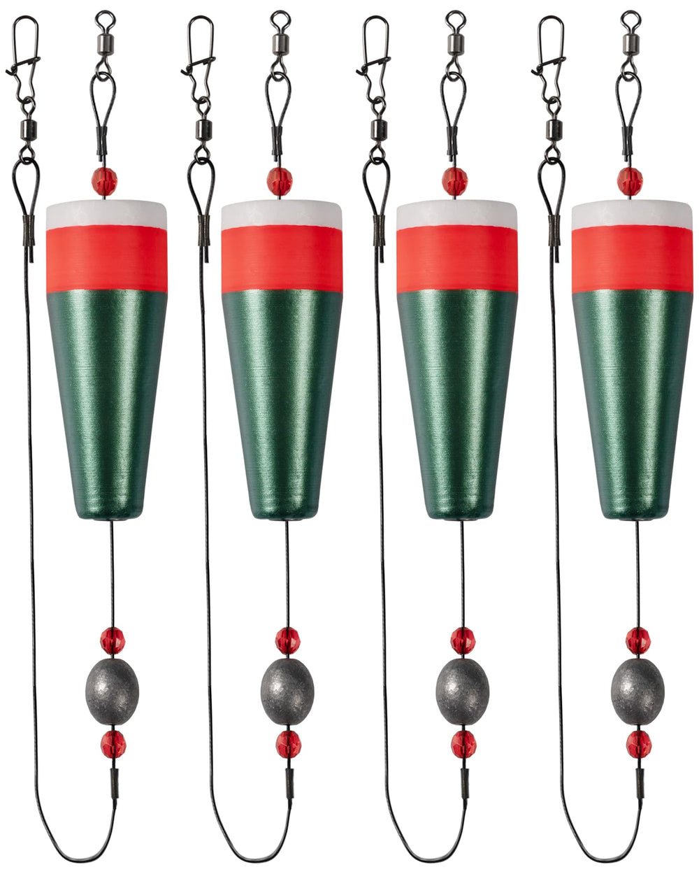 Pasanhoo slip floats, 3 inch green, 4-pack displayed together