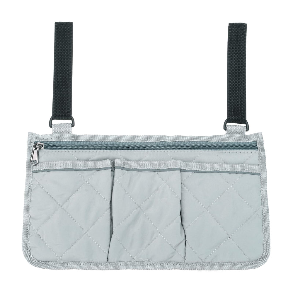 PATIKIL Beach Chair Armrest Bag grey attached to a chair for organized storage