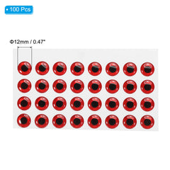 Close-up of 12mm red 3D lure eyes for fishing lures