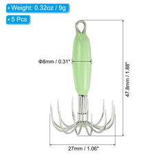 PATIKIL luminous squid jig hook packaging showing a five-piece green glow lure set