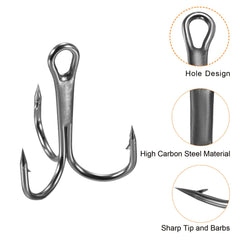 PATIKIL treble hooks size1 close-up showing round bend for versatile use.