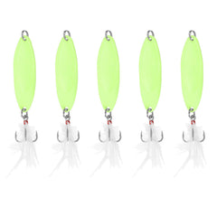 PATIKIL white spoons set of five for versatile freshwater and saltwater fishing.