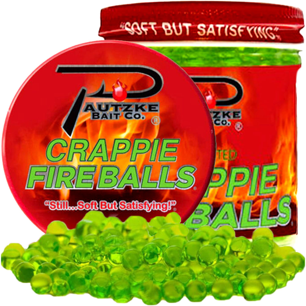 Pautzke Bait Crappie Fire Balls chartreuse color attracts crappie in murky water.