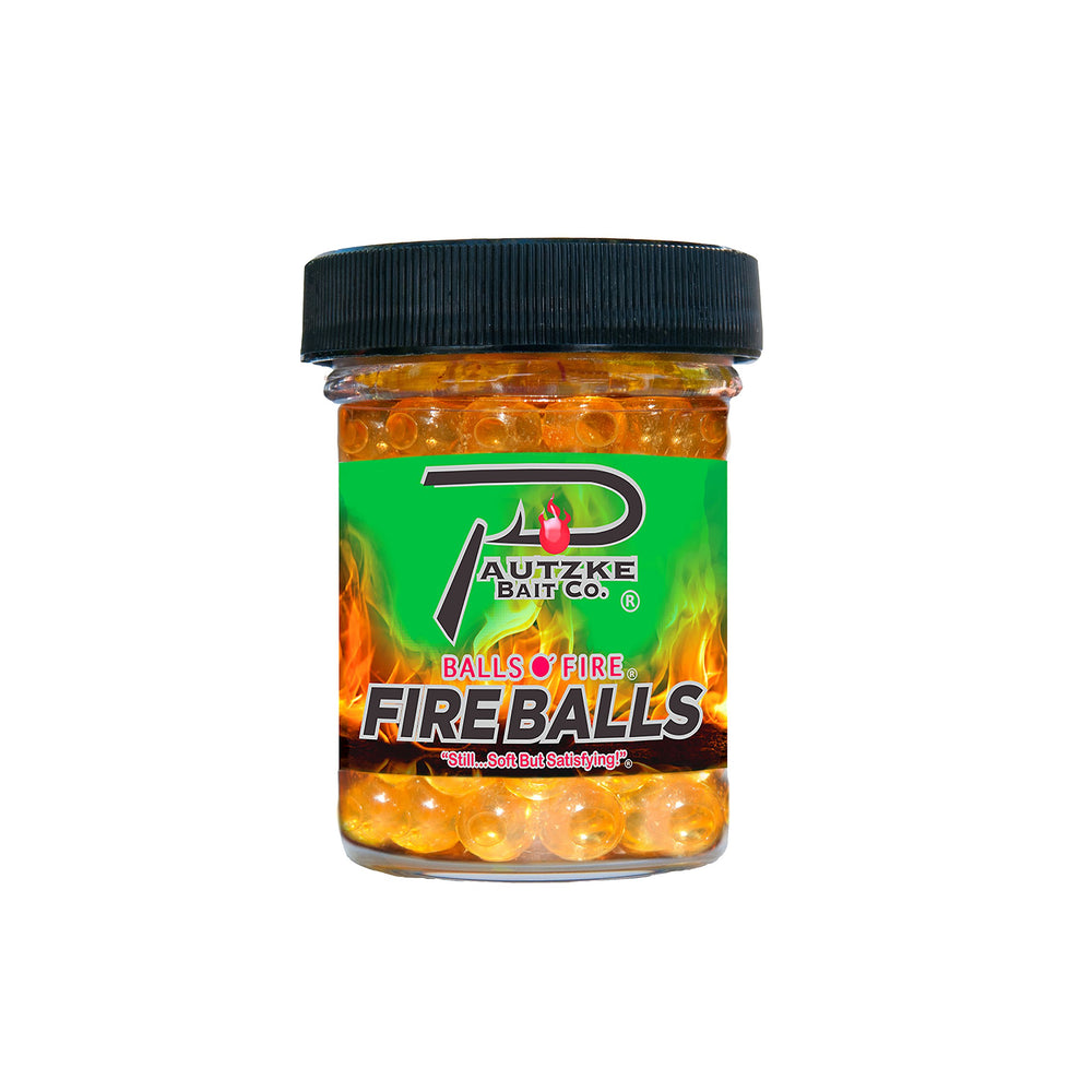 Pautzke Fire Balls Gold/Garlic packshot highlights 1.65 oz bait.