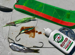 Pautzke Liquid Krill soaking crab pots illustrates bottom-bait scent use.