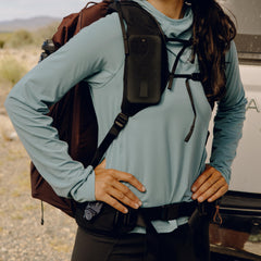 Peak Design Outdoor Hip Belt padded strap enhances comfort during long hikes.