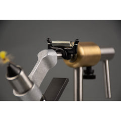 Angle-adjustable PEAK Material Clip ready for fly tying setup