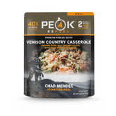 Peak Refuel Venison Country Casserole pack ready to rehydrate for outdoor meals.