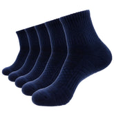 PEARL CARE dark blue cushioned ankle socks 5-pack for all-day comfort and moisture control.