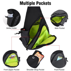 Peicees sling bag front pocket slots help organize cards and cash.