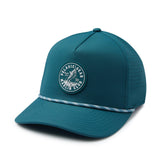 Pelagic Upswell Marlin Club mid crown trucker hat, front view, water-resistant fabric for all-day wear