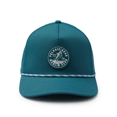 Pelagic Upswell Marlin Club mid crown trucker hat, laser venting close-up, breathable airflow