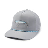 Pelagic Upswell Stick Em Mid Crown Trucker front view with quick-dry, breathable fabric.