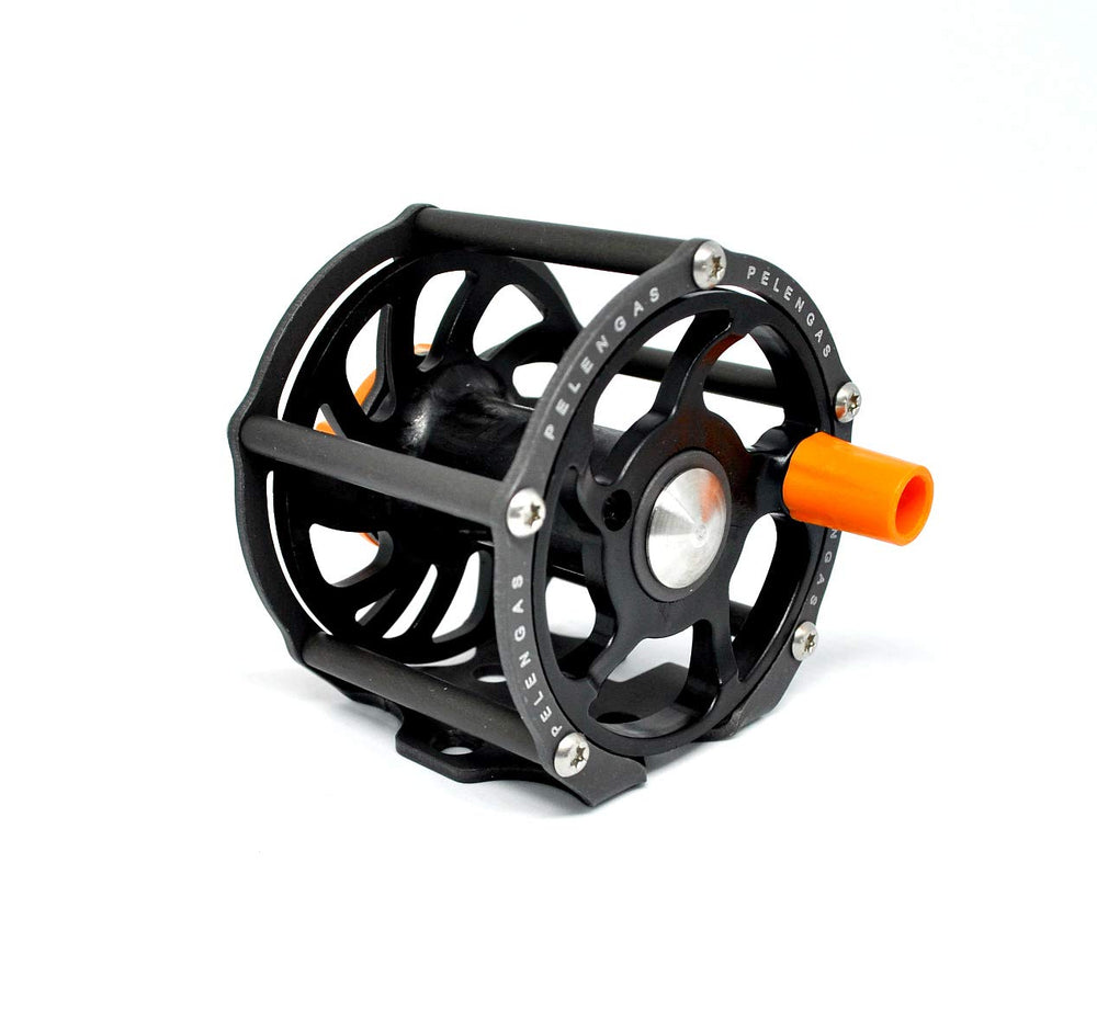 Univrsal Pelengas reel mounted on speargun with U-shaped aluminum bracket