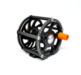 Univrsal Pelengas reel mounted on speargun with U-shaped aluminum bracket
