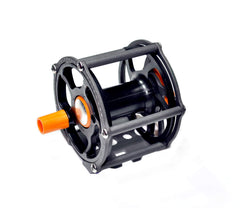 Close-up of U-shaped aluminum bracket on Pelengas spearfishing reel
