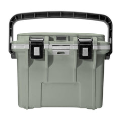 Pelican 14-quart lunch cooler in Sage-Gray with a secure lid for on-the-go meals.
