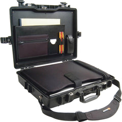 Pelican 1495 CC#1 deluxe case shows stainless steel padlock protectors for added security.