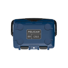 Pelican 20qt Elite cooler Midnight Blue features 3-inch locking latches for secure travel.