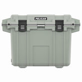Pelican 50 Quart Elite Cooler Sage/Gray front view for rugged outdoor use.