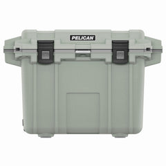 Pelican 50 Quart Elite Cooler Sage/Gray front view for rugged outdoor use.
