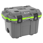 Pelican Elite 30-quart cooler front view shows rugged exterior for outdoor adventures.