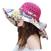Front view of PENINSULA LOVE Summer Anti-UV Wide Brim Beach Hat in Rose Red
