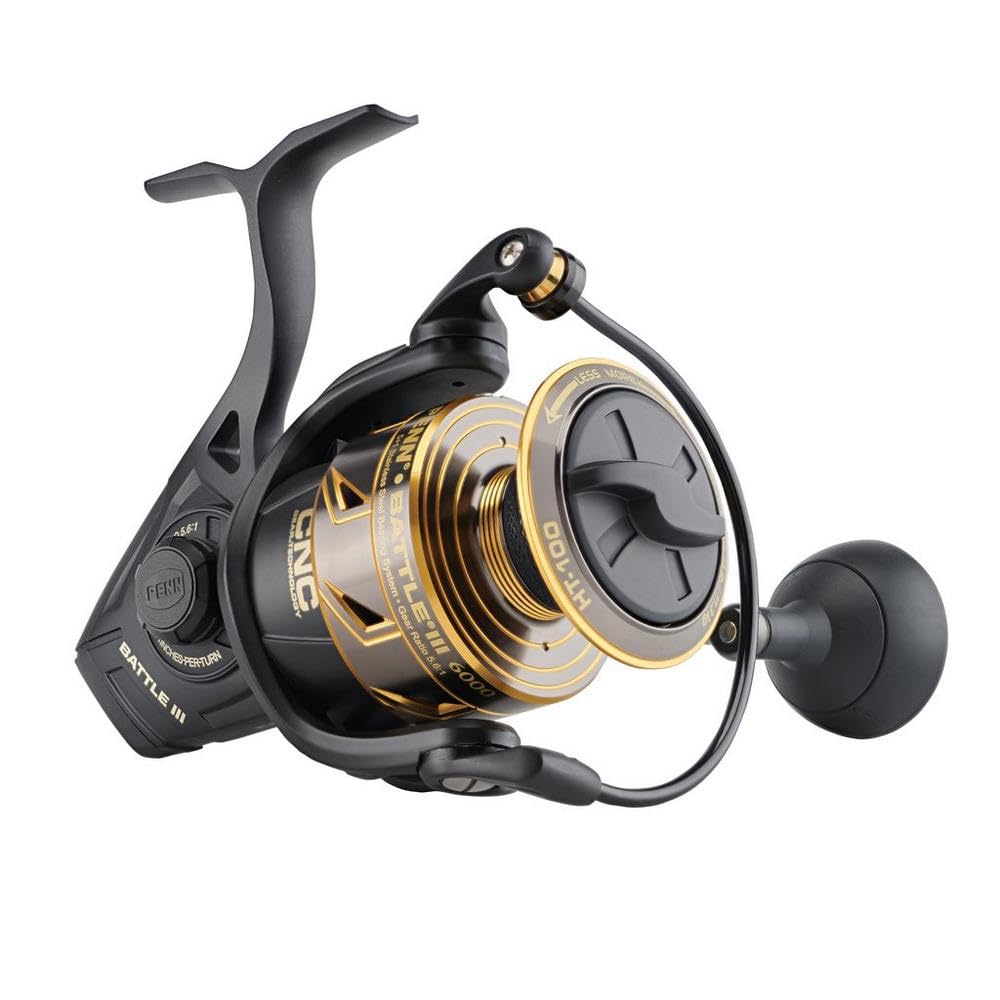 Penn Battle III spinning reel with front drag for reliable saltwater performance.