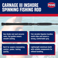 Penn Carnage III Inshore 7ft rod reel seat close-up showing secure reel fit
