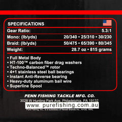 PENN Fierce III 8000 drag system with HT-100 washers for smooth pressure