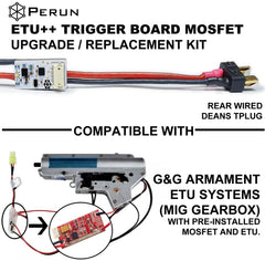 Perun ETU++ rear-wired Deans connector enables reliable power connection.