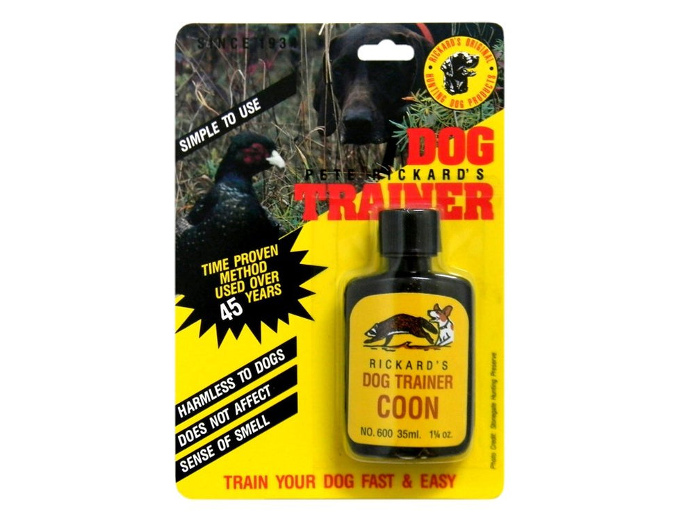Pete Rickard DE600 Racoon Training bottle showing the historic lure formula for wildlife attraction