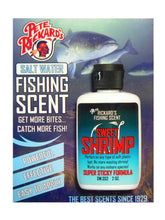 Bottle of Pete Rickard's Saltwater Sweet Shrimp Fishing Scent attractant (2 oz) for inshore fishing