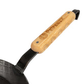 Petromax Easy Mount wooden handle on a wrought iron pan enabling secure roasting