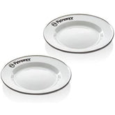 Petromax enamel plate set in white, 8.6-inch, lightweight for camping meals.