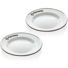Petromax enamel plate set in white, 8.6-inch, lightweight for camping meals.