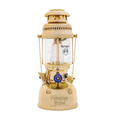 Petromax HK500 polished brass lantern front view for reliable outdoor lighting.