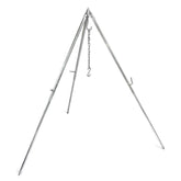 Petromax outdoor cooking tripod with beveled feet for stable setup on uneven ground.
