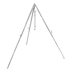 Petromax outdoor cooking tripod with beveled feet for stable setup on uneven ground.