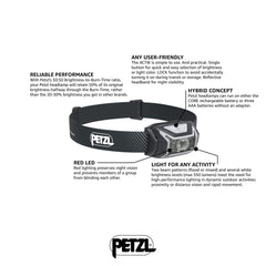 Petzl Actik Core headlamp in use during a night hike with red light option.