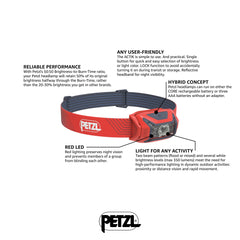 Petzl ACTIK headlamp red light feature preserving night vision during night use